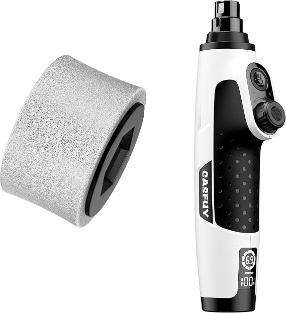 Casfuy Dog Nail Grinder N90 & Replacement Grinding Head Bundle (White)