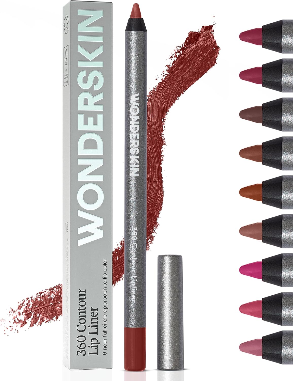 Wonderskin Lipliner Pencil - 360 Contour Lipliner, Long Lasting, Sharpenable, Waterproof and Transfer-Proof Brown Lip Liner Pencil (Mahogany)