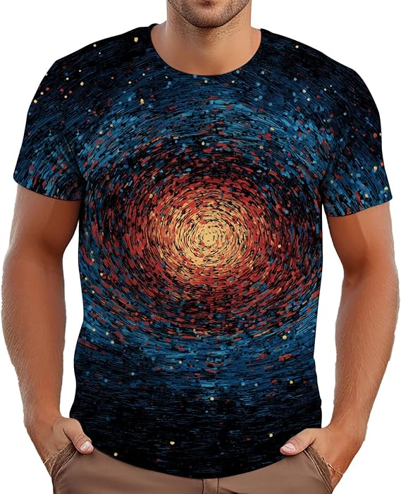 Casual T Shirts for Men - Cosmic Print Short Sleeve Casual T Shirts,Loose Fit Crewneck Tee Top for Streetwear
