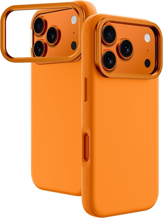 AMAZINGthing for iPhone 17 Pro Max Case - Glamour AllSkin PU Leather Magnetic Phone Cover - MagSafe Compatible Kickstand Case - 10FT Drop Protection - Orange
