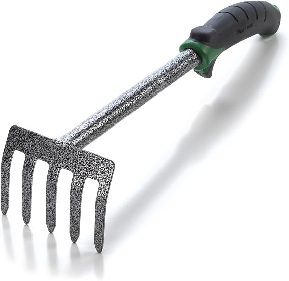 Edward Tools Hand Cultivator Mini Rake - ErgoGrip with Bend Proof Carbon Steel Design - Hand Tool loosens Soil, rips Out Weeds, Hand Tiller Garden Tool - Rust Proof Heavy Duty Tines and Shaft