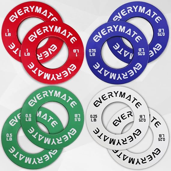 EVERYMATE Fractional Micro Weight Plates Set of 8 Weight Plate Pair of 0.25LB 0.5LB 0.75LB 1 LB for Barbells for Strength Training Micro Plates Weight Plate