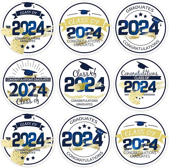 WhatSign 36Pcs Class of 2024 Graduation Stickers Labels 1.5" Graduation Gift Tags Stickers Graduation Presents Labels Stickers for Envelope Seal Cards Boxes Gift Wrap Party Favors Decorations