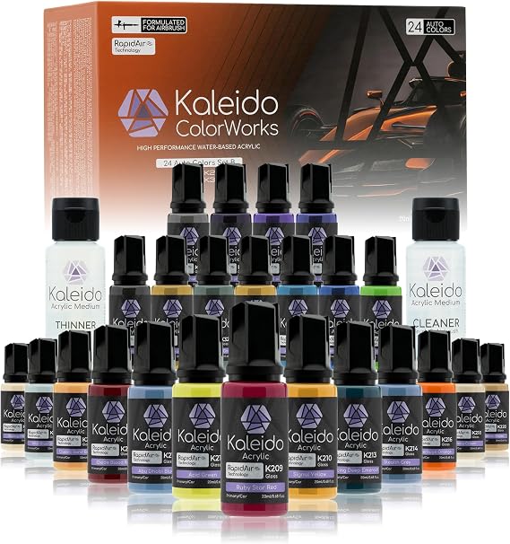 Gaahleri Kaleido Water-Based Acrylic Airbrush Paint Kit 24 Auto Color Set B