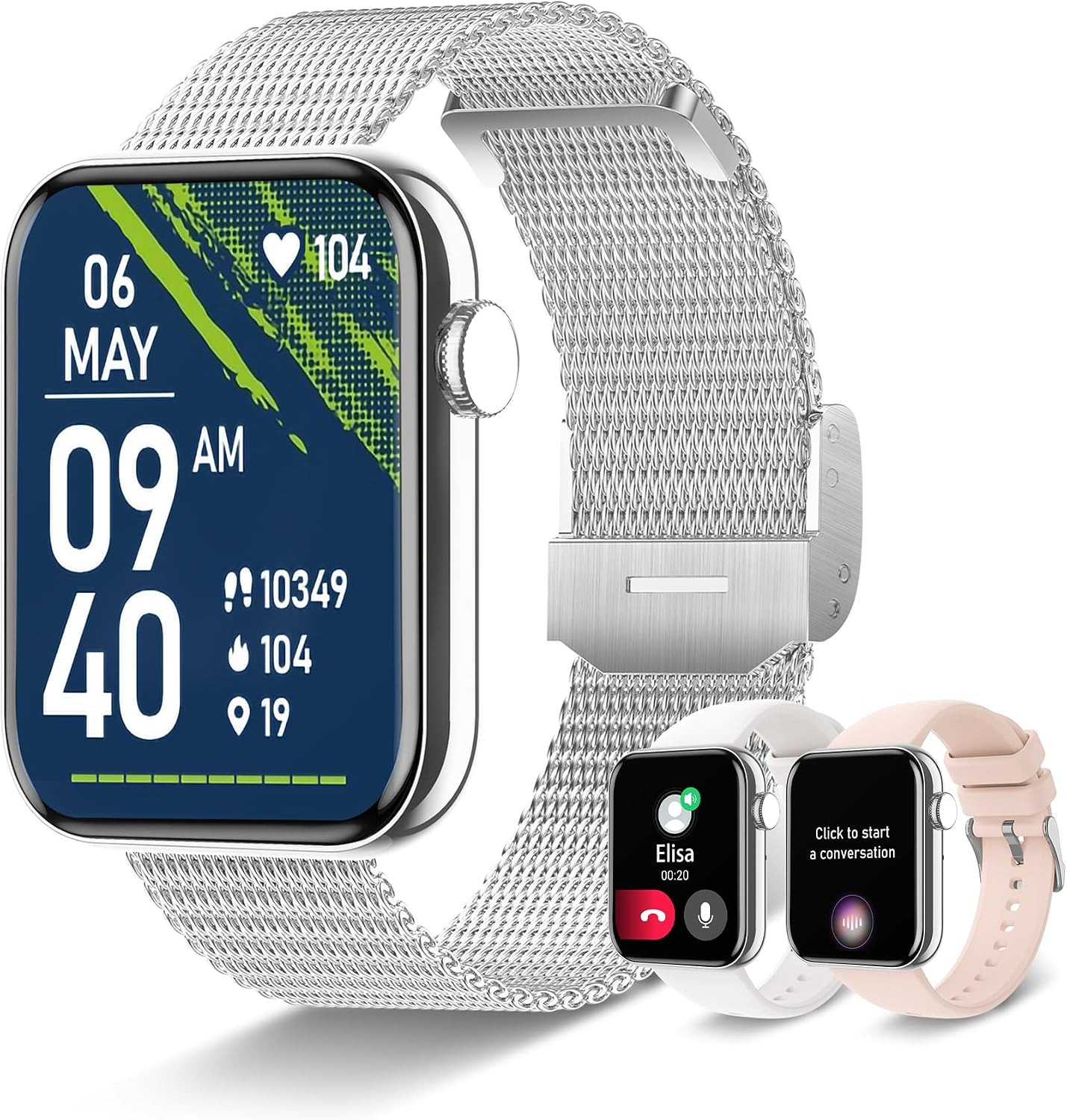 Betatree Smartwatch Women Men Calls and AnswerWhatsApp 1.85 Inch Digital Sports Watch Fitness Stopwatch Pedometer 19 Sport Android iOS Smart Watch with SleepHeart Rate Monitor