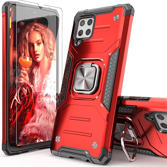 Case for Galaxy A42 5G, Shockproof Drop Test Cover with Screen Protector, Car Mount Kickstand, Slim Fit Protective Case for Samsung Galaxy A42, Red