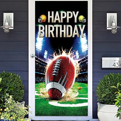 American Football Happy Birthday Banner Backdrop Rugby Players Sports Touchdown Theme Favors Supplies Flag Background Decor for Fan Man Boy 1st Birthday Baby Shower Party Decorations
