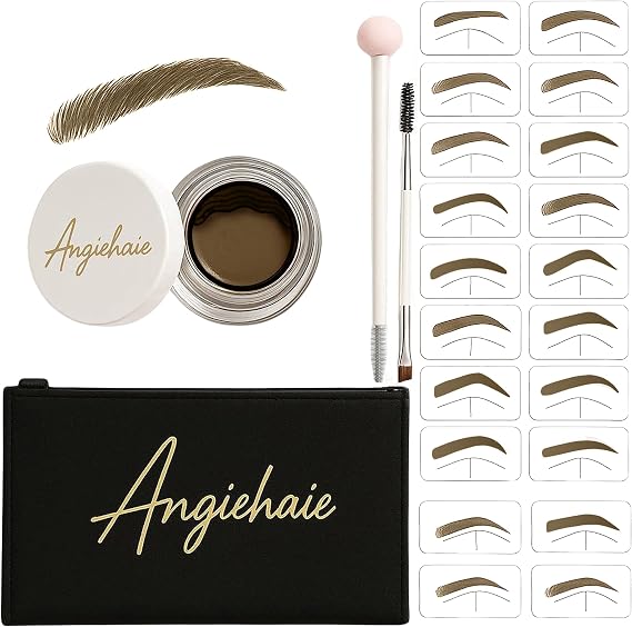 Eyebrow Stamp Stencil Kit for Women Blonde, Waterproof & Smudge-Proof Brow Set with 24 Reusable Shaping Stencils, Long-Lasting Pomade & Eyebrow Sealer Great for Older Women