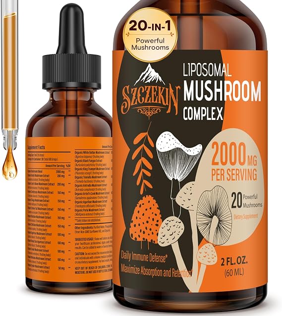Liposomal Mushroom Complex Drops 2000 mg, Lion's Mane Supplement, 2 Fl Oz | 20 Organic Mushroom Extracts, Lion's Mane, Reishi, Cordyceps & Chaga, Immune, Daily Wellness Support, Gluten-Free