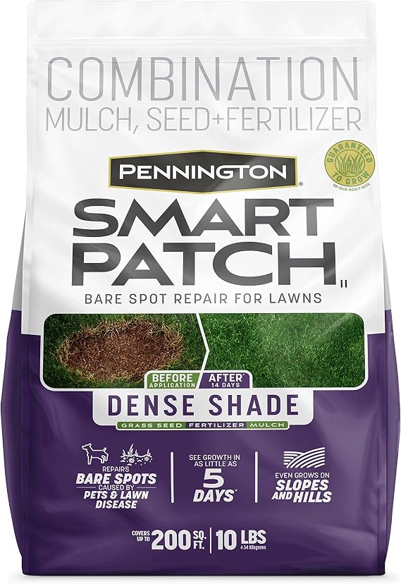 Pennington Smart Patch Dense Shade Grass Seed 10 LB, Bare Spot Repair with Mulch and Fertilizer