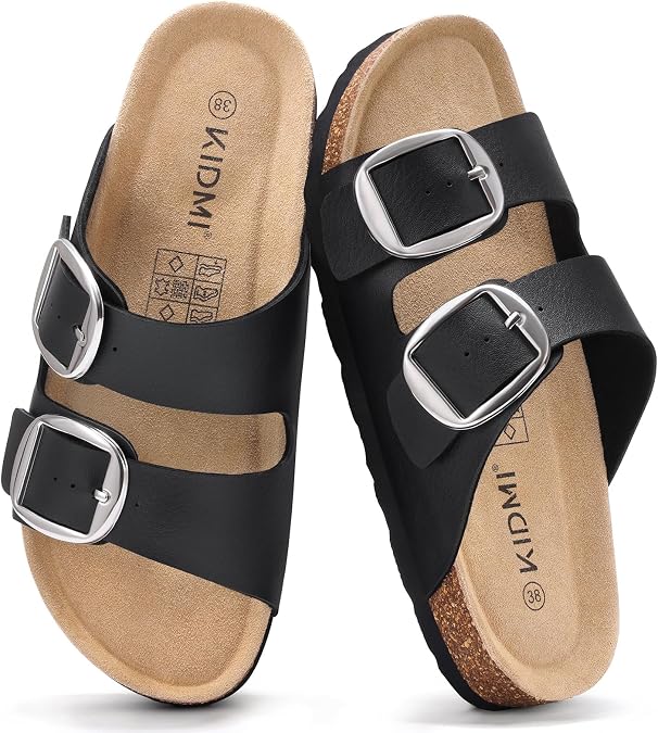 KIDMI Womens Comfortable Cork Footbed Slide Sandals with Arch Support
