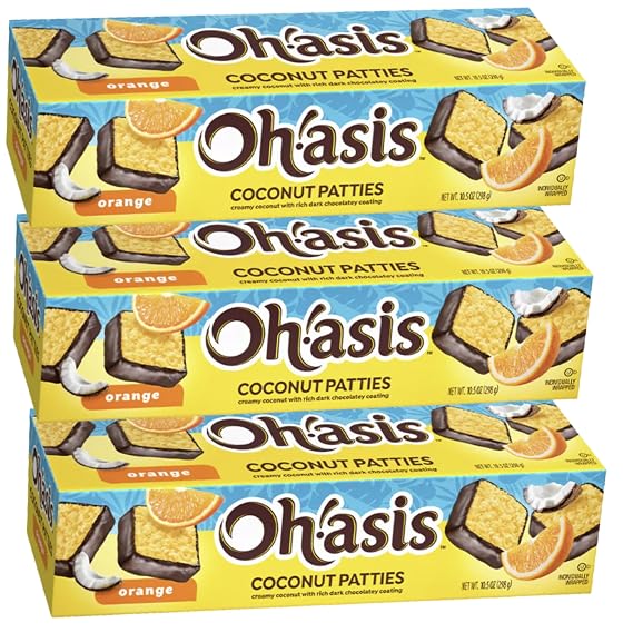 3 Pack Orange Coconut Patties Dark Chocolate Covered Coconut Candy with Real Orange Flavor Individually Wrapped Tropical Gourmet Treats, 10.5 oz Each