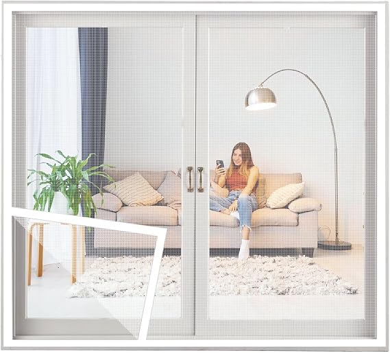 Fly Screen Balcony Window, 90x120cm Bathroom Insect Screen, with Heavy Duty Mesh, for Patios, Bedrooms White