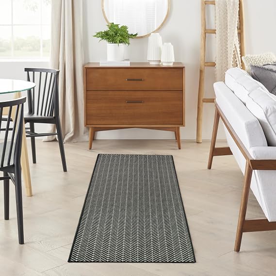 Nourison Home Horizon Indoor/Outdoor Black 2'2" x 8' Area Rug - Easy Clean, Non Shedding, Bed Room, Living Room, Dining Room, Kitchen (8' Runner)