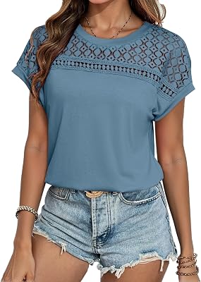 Glamaker Womens Tshirts Summer Casual Tops Trendy Short Sleeve Crewneck Knitted Dressy Fashion Tee Tunic Blouses