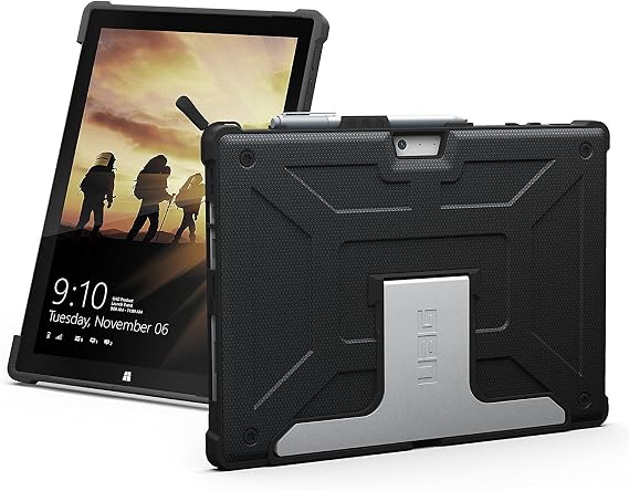 URBAN ARMOR GEAR UAG Designed for Microsoft Surface Pro 7 Plus, Pro 7, Pro 6, Pro 5th Gen (2017) (LTE), Pro 4 Feather-Light Rugged Black Aluminum Stand Military Drop Tested Case