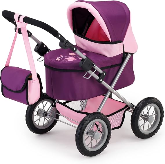 Bayer Trendy Doll Pram, Pink & Purple Stroller with Adjustable Handle