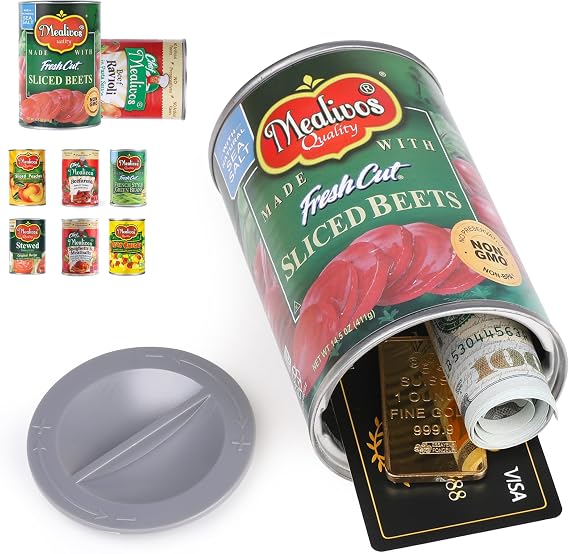 Fake Can Diversion Safe, Perfect for Hiding Storage Key, Cash, Jewelry, Card, Coins-Keep Your Valuables Safe(Sliced Beets, Grey)
