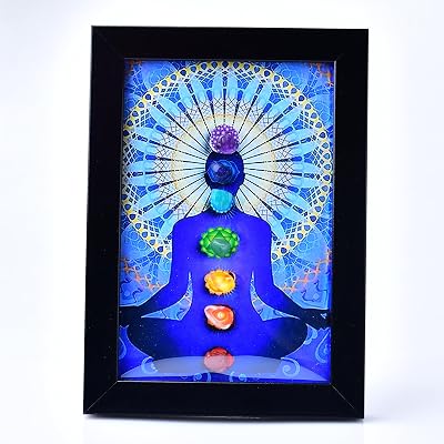 1PC Natural Seven Chakras Crystal Decorative Painting Crystal Gravel Yoga Meditation Photo Frame Reiki Balance Healing Crystal Gravel Home Decor Gift