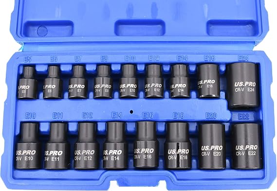 Impact E Torx Star Sockets Female E5 to E24 3/8? and 1/2'' Drive 17pc Set US Pro
