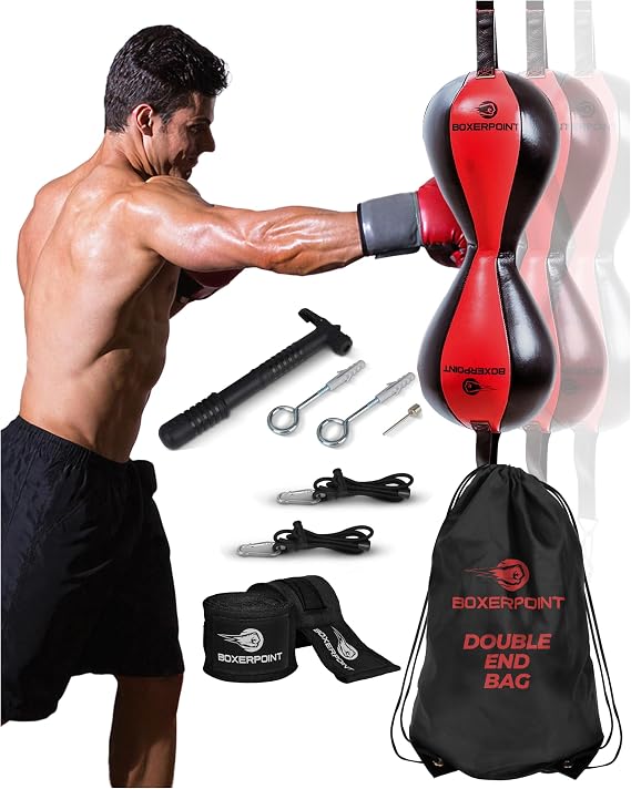 Boxerpoint Bag for Boxing - Premium Punching Bags - Durable PU Leather & Adjustable Cords Double Ended Punching Bag, Speed Bags for Adults, Boxing Equipment