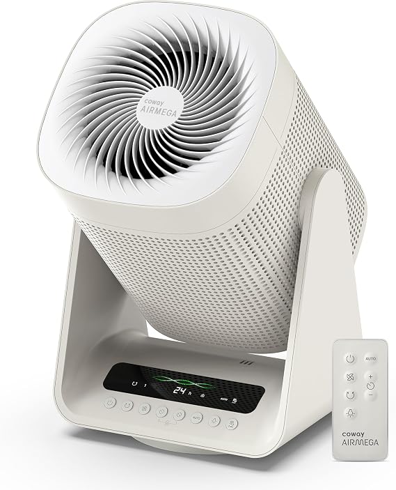COWAY Air Purifier for Home Bedroom, 2-in-1 with Fan, Particulate Filter for Smoke, Allergies, Dander, Odor, Air Quality Monitor, Auto Mode, Remote Control, Timer, Aim, Marshmallow