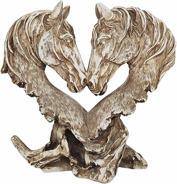 Horses Tabletop Statue - 11" Antique Animal Sculpture - Horse Statues for Home Decor, Living Room, Study - Equine Head Bust - Unique Deocr-Light Brown