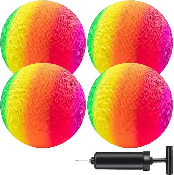 4 Pack 8.5 Inch Rainbow Playground Balls Set