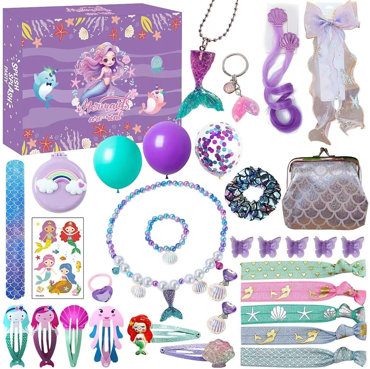 Arklove Christmas Advent Calendar, 2025 Counton Calendar, 24 Types of Hair Jewelry for Girls, Ages 3 and Up, Educational Toy, Safe Material, Winter Gift, Surprise Gift Box, Mermaid, Blind Box, B
