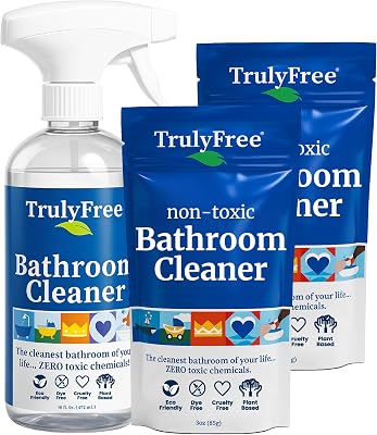 Truly Free Non-Toxic Bathroom & Toilet Bowl Cleaners Spray | Organic Toilet Cleaner, Shower Cleaner, Mold Remover | Eco-Friendly, No Harsh Chemicals | Natural Ingredients for a Safe, Clean Bathroom
