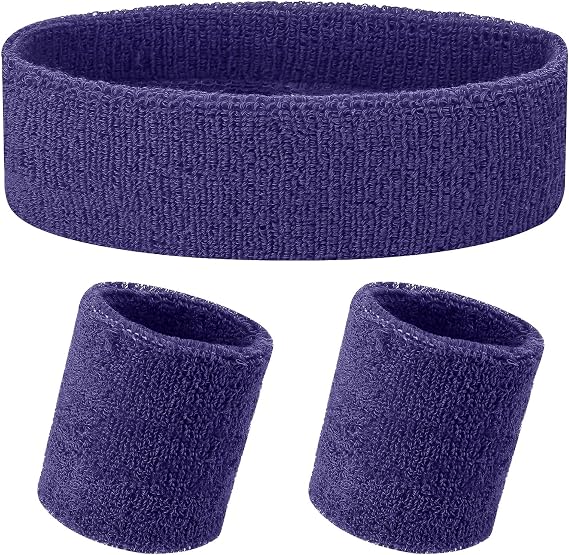 Yolev 3Pieces Sweatband Set, Sports Headband and Wristbands, Set of 1 Headband and 2 Wristbands, for Athletic Men and Women, Black and Neon Green, One Size(Orange)