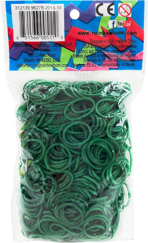 Rainbow Loom Dark Green Rubber Bands with 24 C-Clips (600 Count)
