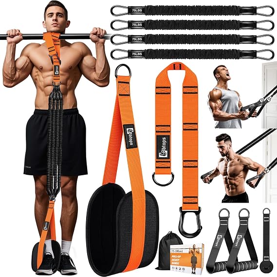 Pull Up Assistance Bands Set, 300 lbs Max Heavy Duty Resistance Bands with Adjustable Strap, Non-Slip Handle & Door Anchor, Full Body Strength Training Workout Equipment for Home Gym Fitness