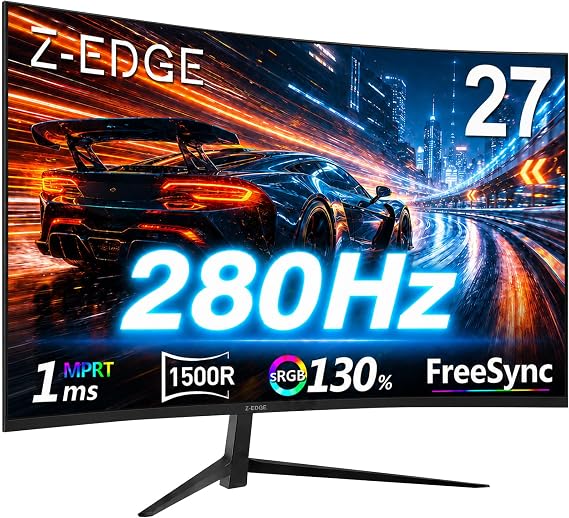 Z-Edge 27 inch Curved Gaming Monitor, 1080P 280Hz 240Hz Computer Screen