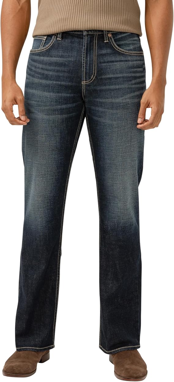 Silver Jeans Co. Men's Zac Relaxed Fit Straight Leg Jeans, Luxe Heritage Dark Indigo, 28W x 30L