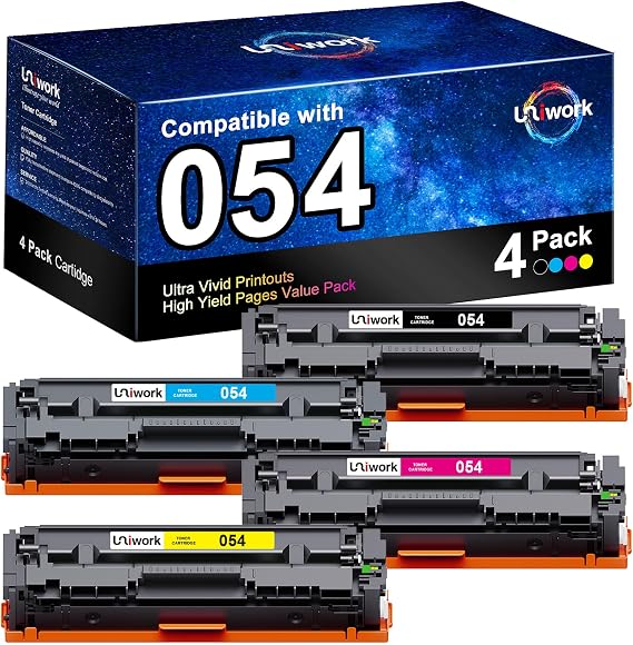 Uniwork Compatible Toner Cartridge Replacement for Canon 054 Cartridge 054H CRG 054 use for Color Image CLASS MF644Cdw LBP622Cdw MF642Cdw MF640C MF641Cw LBP620 Printer (Black, Cyan, Magenta, Yellow)