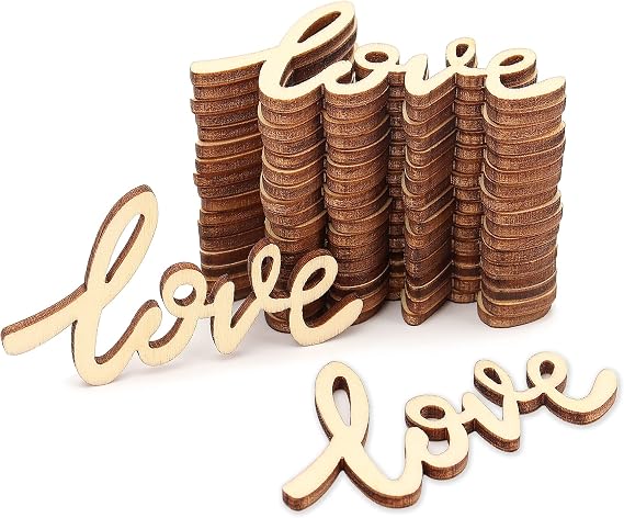 Lucleag 90Pcs Mini Valentine's Day Love Letters Wooden Cutout, 2.17x1.26In Unfinished Wood Ornaments DIY Crafts, Love Wooden Slices for Valentine's Day Decor Wedding Mother's Day Party Supplies