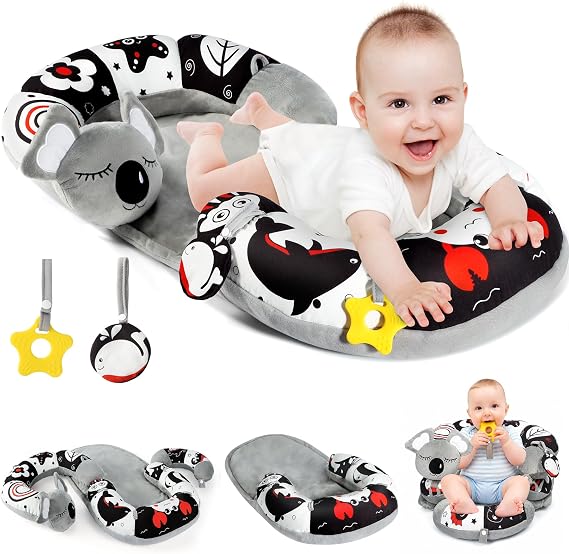 URMYWO 4-in-1 Tummy Time Mat, Cozy & Soft Infant Baby Sit Me Up Floor Seat
