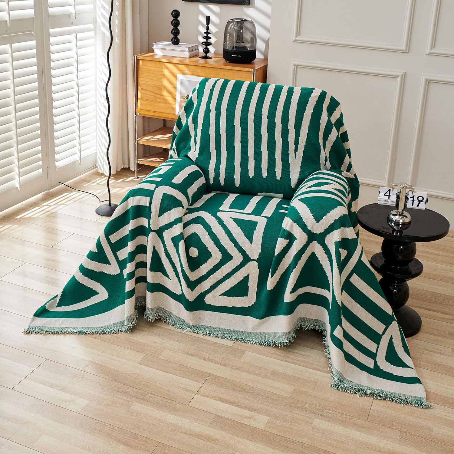 HANDONTIME Couch Cover Boho Sofa Covers Washable Forest Green Dog Covers for Couches Reversible Couch Blanket Cover Geometric Armchair Covers Dark Green, 59 X71"