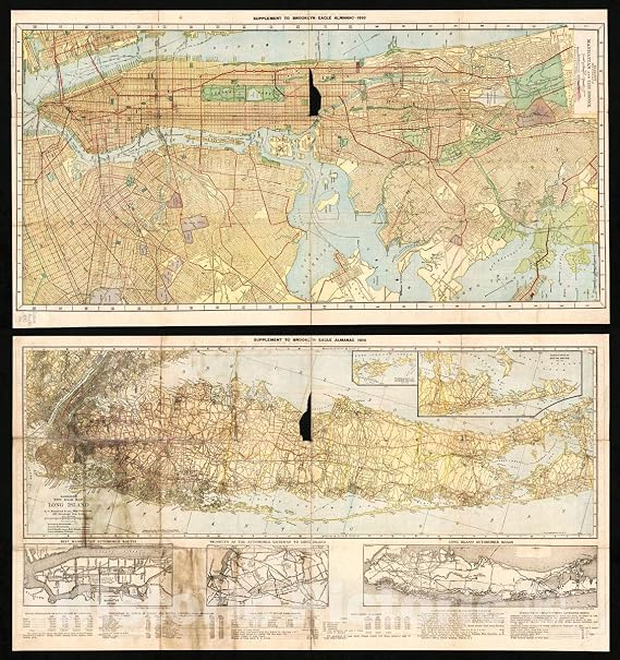Historic 1910 Wall Map - Hammond's New Guide map of Manhattan and The Bronx. 36in x 36in