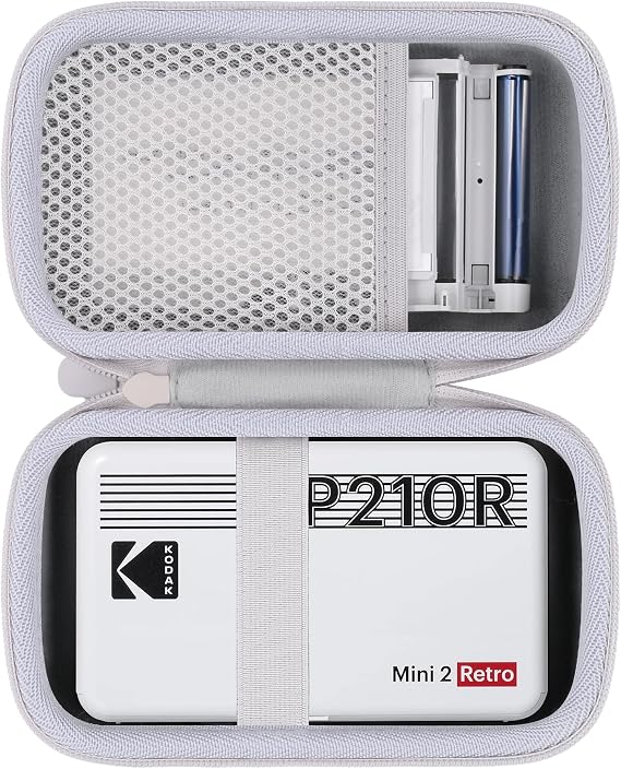Hard Travel Case for KODAK Mini 2 Retro P210R Photo Printer | Shockproof, With Handle, Hard Shell Exterior, Storage Compartment, Portable Carrying Box, White Case