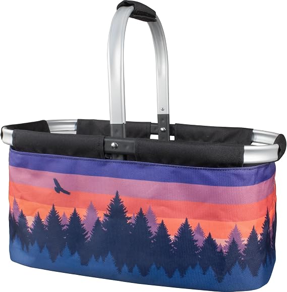Picnic Basket for Camping - Collapsable Picnic Basket for Picnics, Grocery, Festivals - Sturdy Food Picnic Basket with Zipper Pocket & Built-in Clip - 16 x 17 Scenic Sunset Basket, Camp Casual