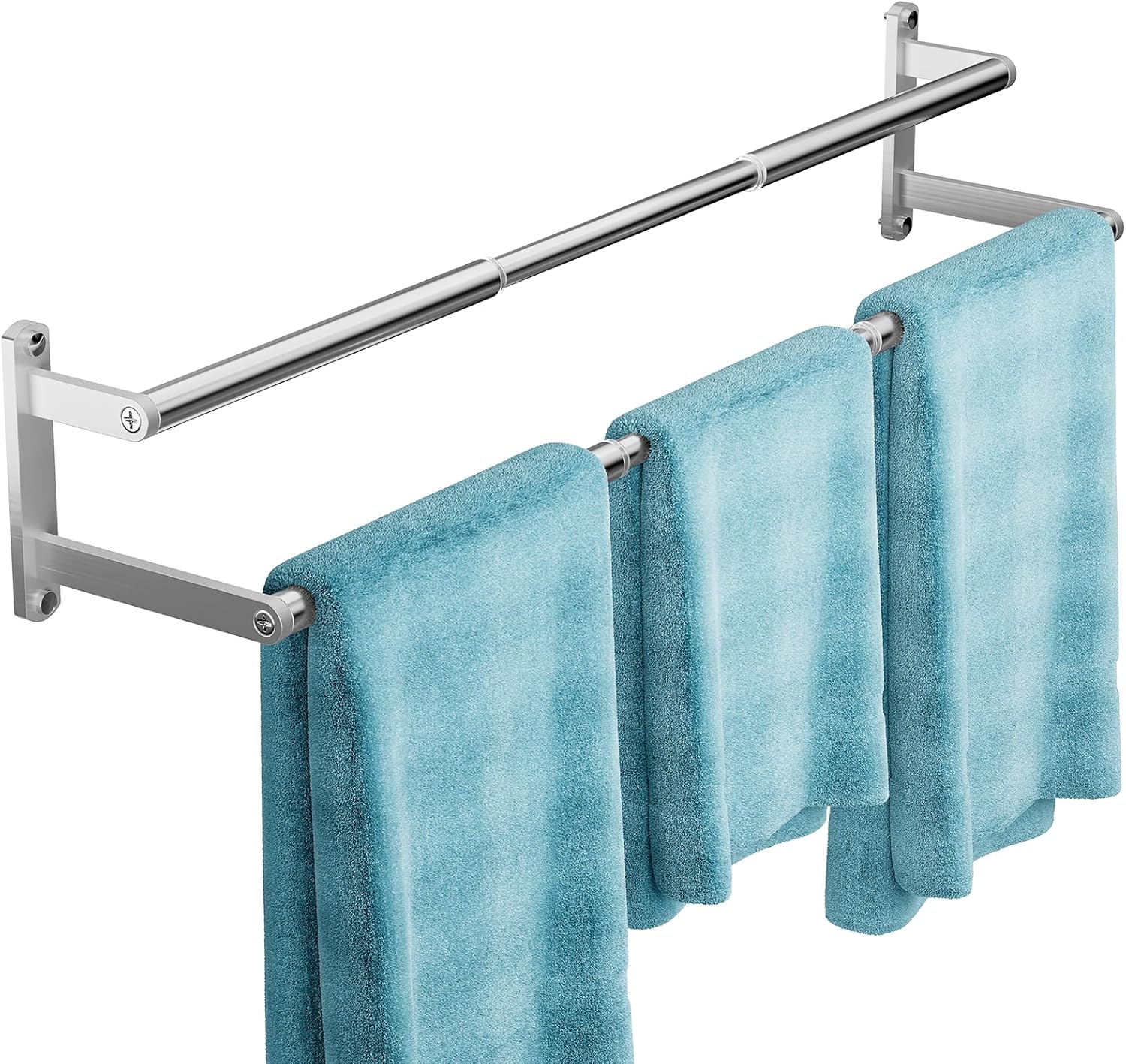 Double Towel Rail Wall Mounted, 43-72 cm Adjustable Towel Holder, Stainless Steel Bathroom Towel Rails, Tower Rack for Bathroom Shower, Kitchen, Hotel - Silver