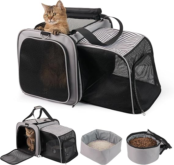 Expandable Cat Carrier with Litter Box for Small Medium Cats up to 20 lbs