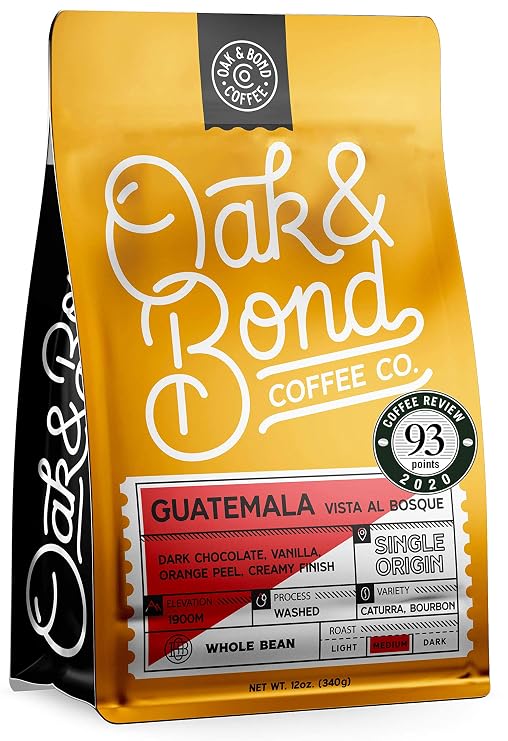 Oak & Bond Coffee Co. Guatemala Single Origin Coffee, Medium Roast, 100% Arabica, Whole Bean -12 oz. Bag