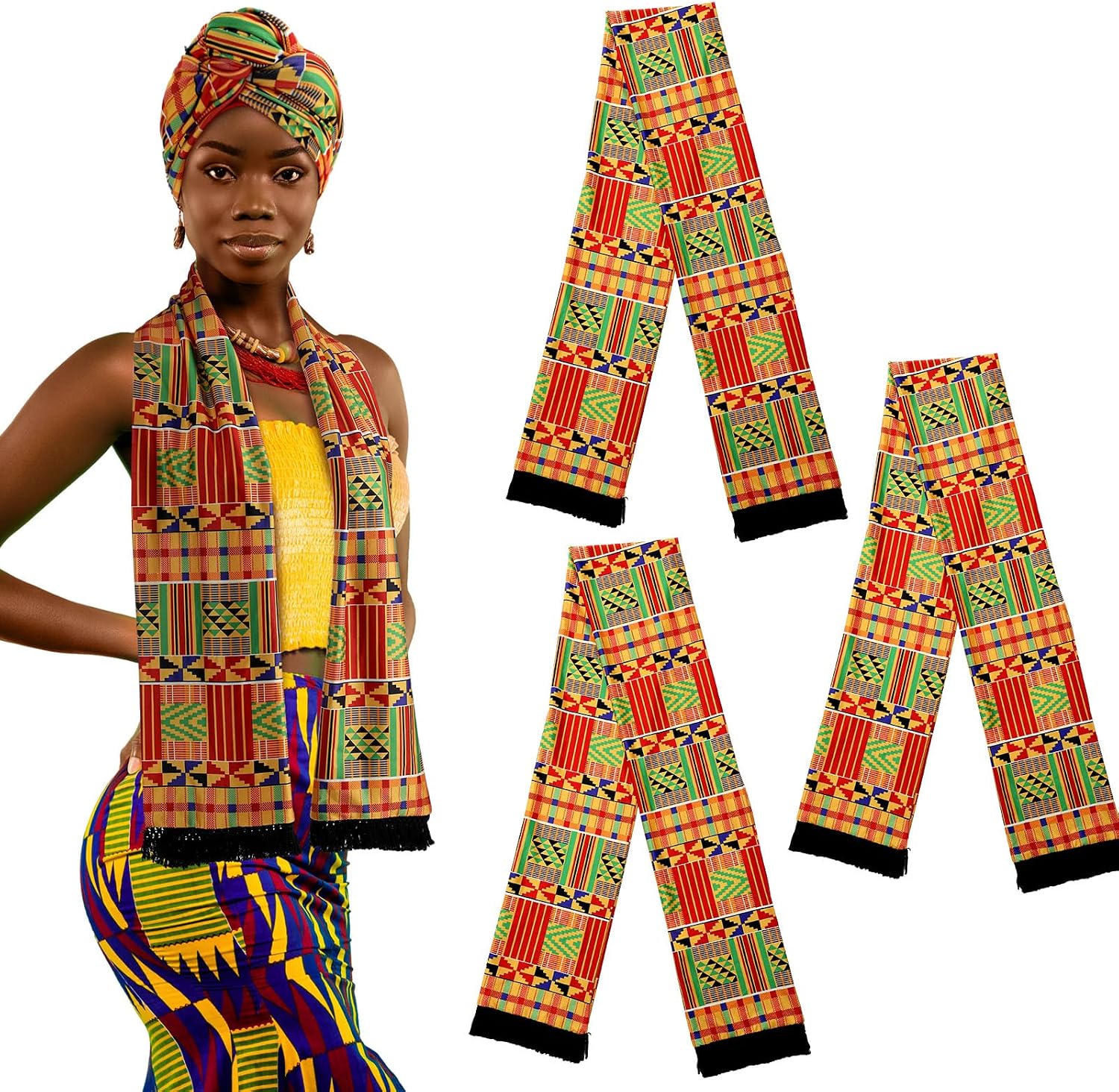 Chuarry African Kente Scarf for Women Kente Print Sash African Clothing Graduation Kente Stole Black History Month