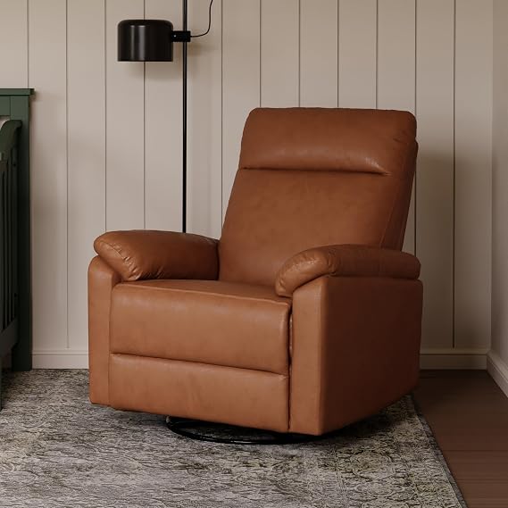 DaVinci Suzy Recliner Glider w/ 360 Swivel, Manual, Vegan Tan Leather