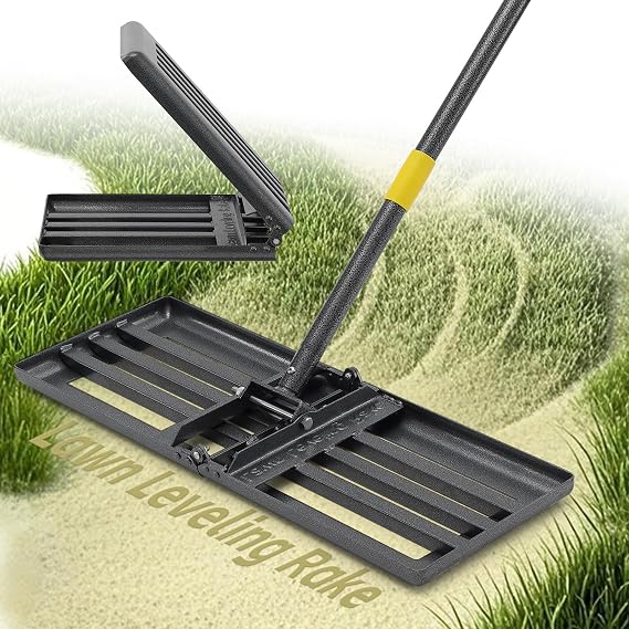 Lawn Leveling Rake 30x10 Large Heavy Duty Metal Lawn Leveler with Long Adjustable Handle Proffesional Yard Leveling Rake for Soil Dirt Sand Compost Efficient Lawn Leveling Tool (Foldable 5FT)