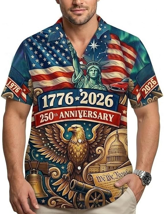 Americas 250th Anniversary Hawaiian Shirt 1776-2026, Custom Patriotic Shirt for Men, Gifts for Independence Day