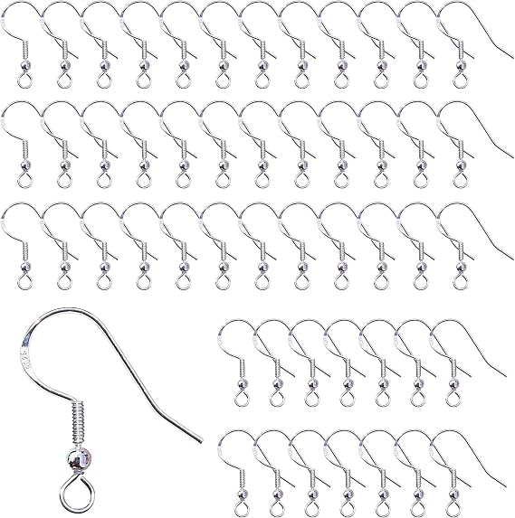 50Pcs 925 Silver Earring Hooks, Hypoallergenic Fish Hook Earring Wires, Jewellery Findings for Jewellery Making DIY